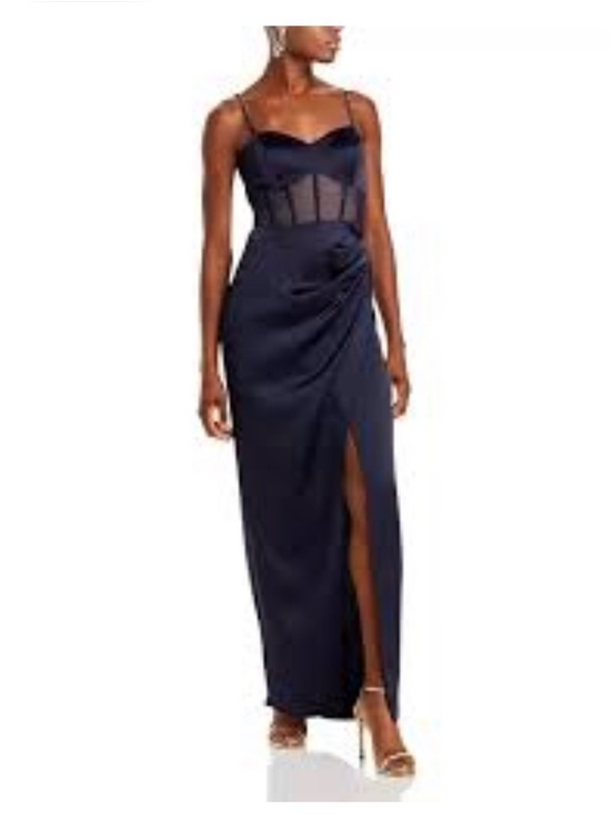 Aqua Dresses & Skirts - Aqua Midnight Navy Satin Bustier Maxi Dress with Sheer Waist